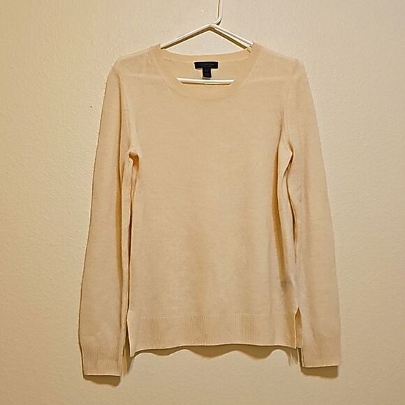 Vintage 90s Saks Fifth Avenue Cashmere Sweater Ivory Crew Neck Preppy Pullover L - Picture 1 of 9